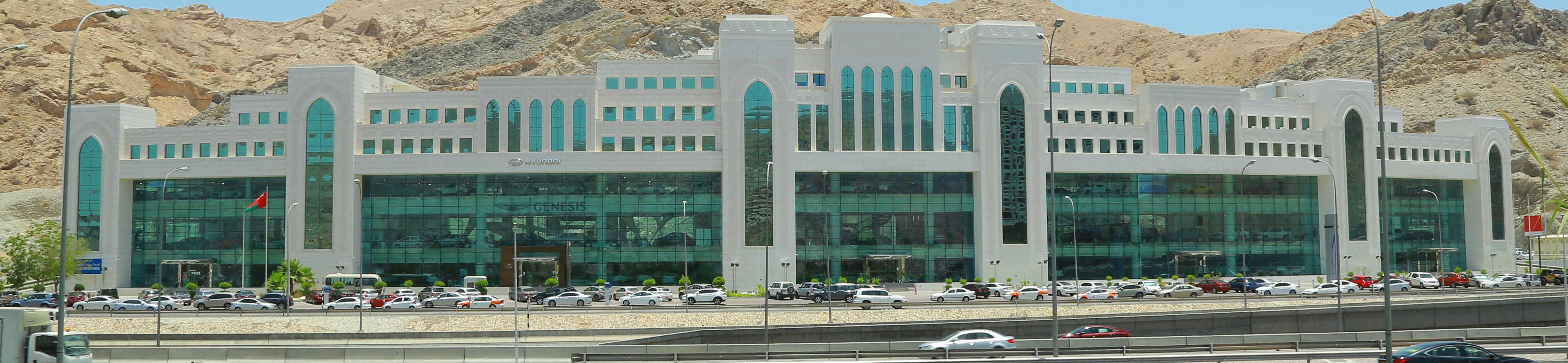 Closer view at the front part of Hyundai car with its logo and grille